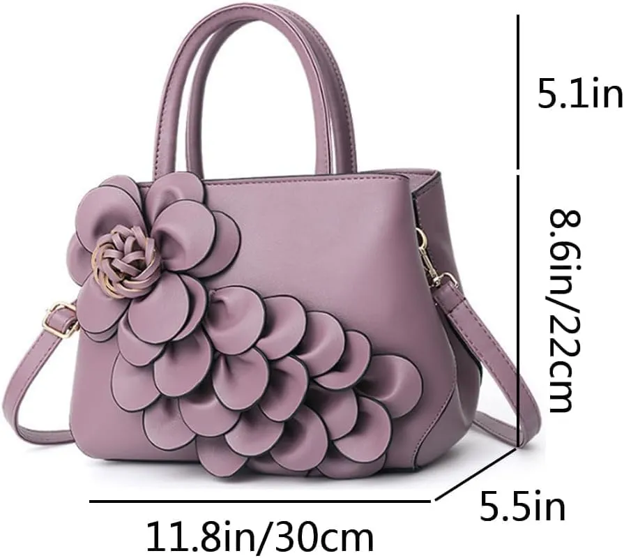 Women Petal Top Handle Handbag Purse PU Zipper Satchel Crossbody Shoulder Bag Tote