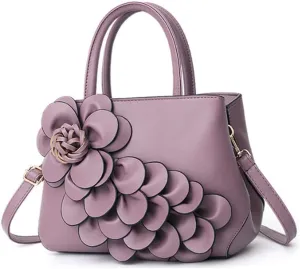 Women Petal Top Handle Handbag Purse PU Zipper Satchel Crossbody Shoulder Bag Tote
