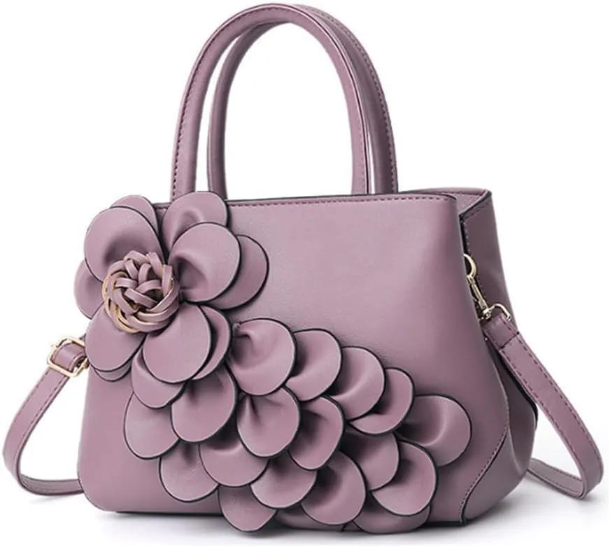 Women Petal Top Handle Handbag Purse PU Zipper Satchel Crossbody Shoulder Bag Tote