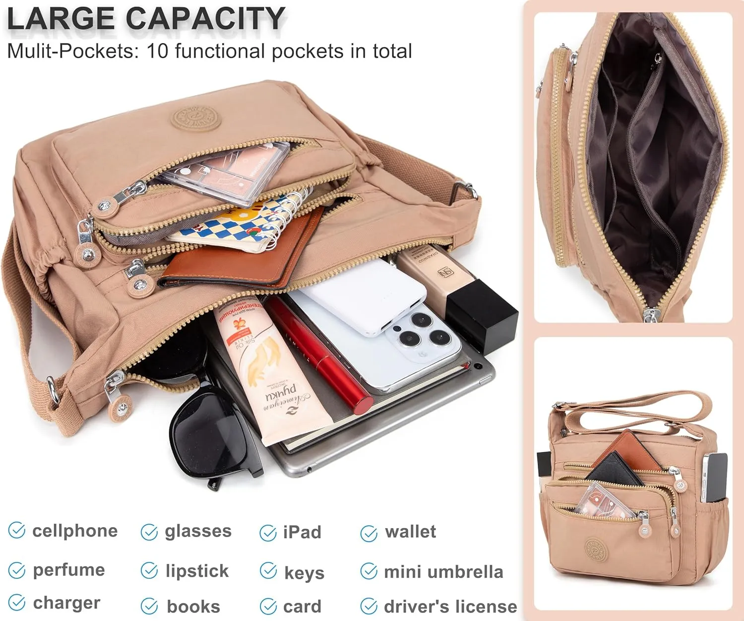 Women Shoulder Handbag Roomy Multiple Pockets Bag Ladies Crossbody Purse Tote Top Handle Satchel
