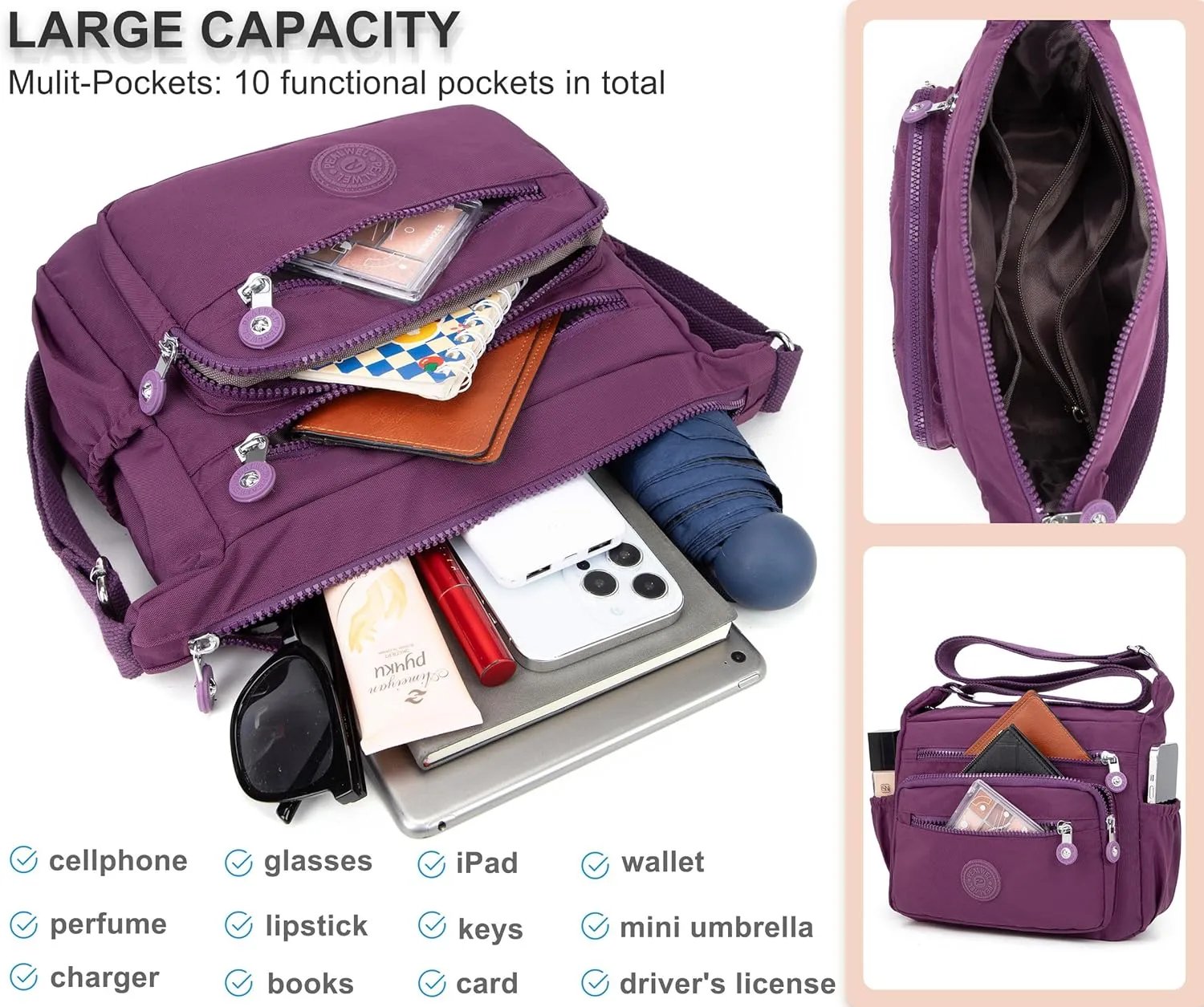 Women Shoulder Handbag Roomy Multiple Pockets Bag Ladies Crossbody Purse Tote Top Handle Satchel