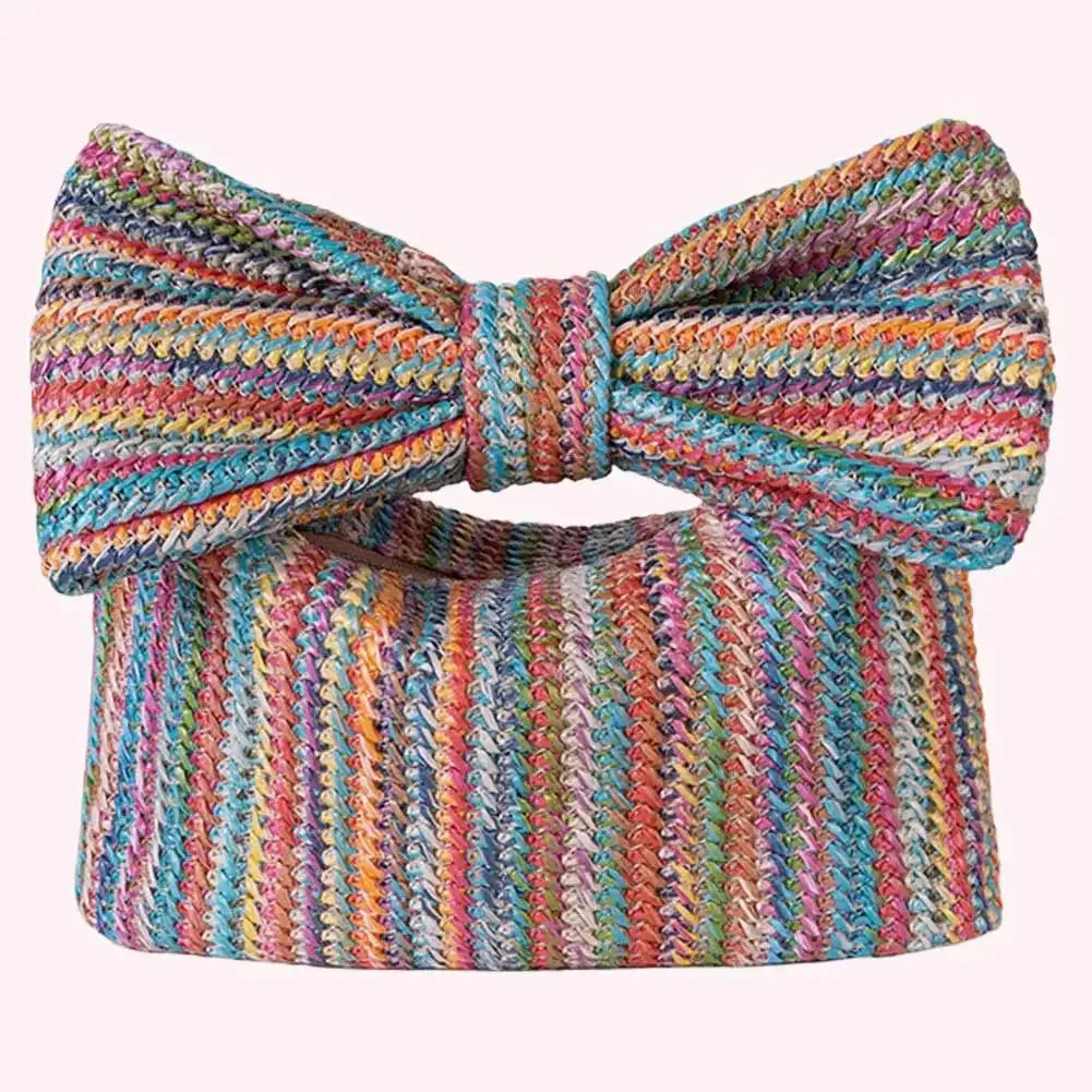Women Straw Woven Handbag Zipper Closure with Bow Straw Summer Handbag Versatile Female Party Wedding Bag