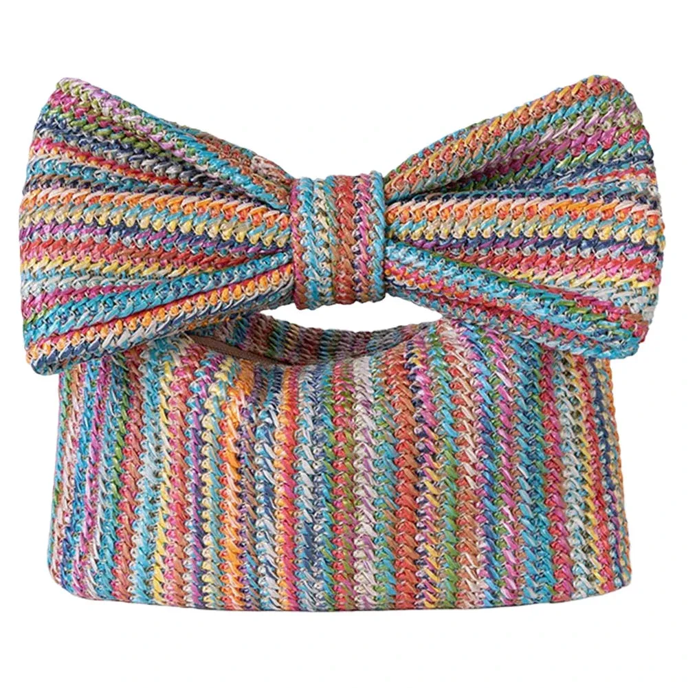 Women Straw Woven Handbag Zipper Closure with Bow Straw Summer Handbag Versatile Female Party Wedding Bag