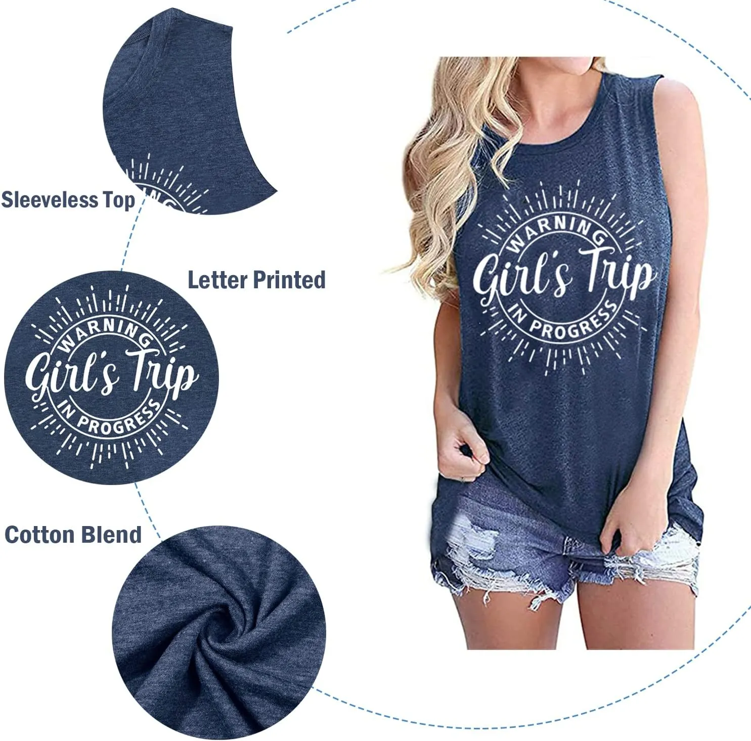 Women Vacation Tank Tops Summer Warning Girls Trip in Progress Shirts Letter Printed Graphic Sleeveless Tee