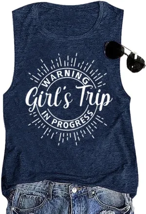 Women Vacation Tank Tops Summer Warning Girls Trip in Progress Shirts Letter Printed Graphic Sleeveless Tee