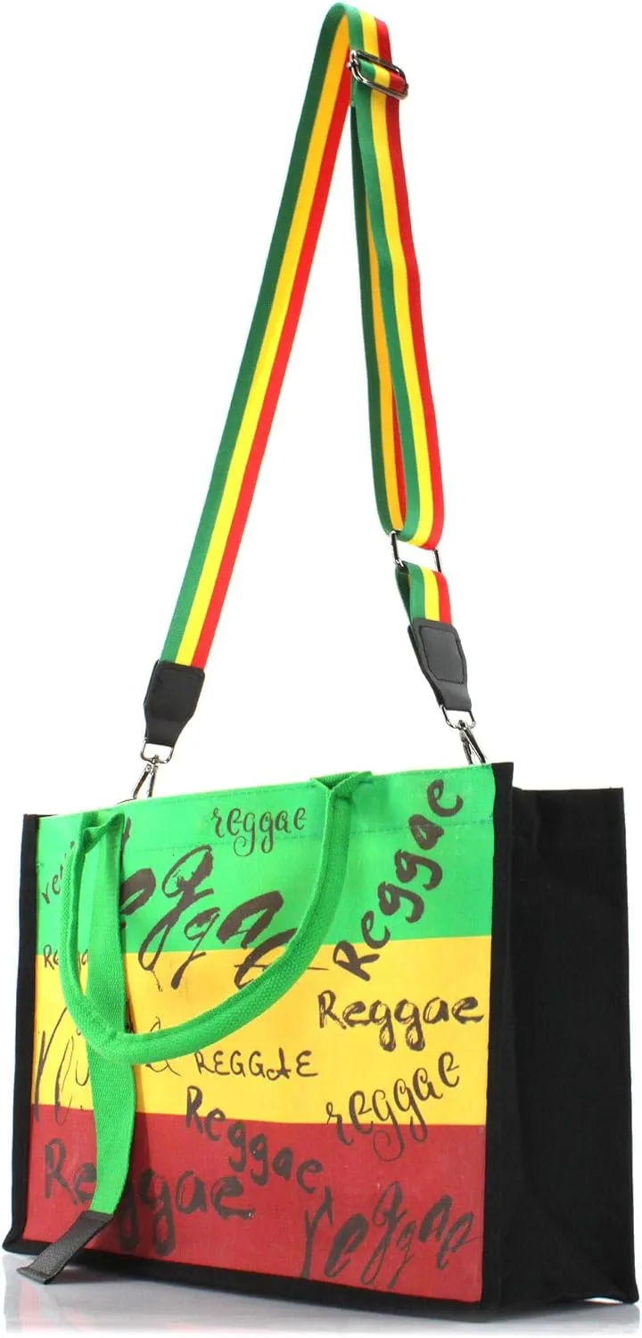 Women's Canvas Tote Bag Waterproof Ribbon Beach Bag Jamaican Reggae Party Bag