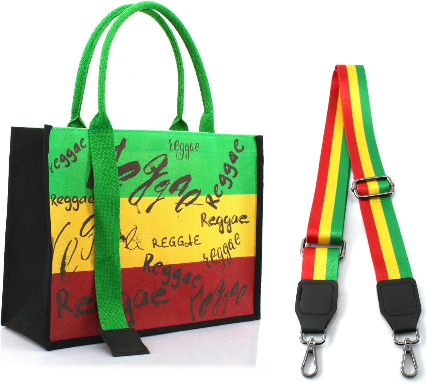 Women's Canvas Tote Bag Waterproof Ribbon Beach Bag Jamaican Reggae Party Bag