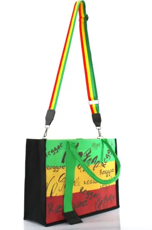 Women's Canvas Tote Bag Waterproof Ribbon Beach Bag Jamaican Reggae Party Bag