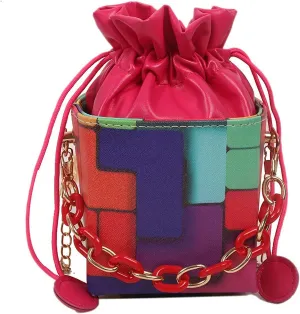 Women's Cube Shape Handbag Magic Shoulder Bag Clutch Bag with Super Long Shoulder Strap Camera Shoulder Bag PU Leather