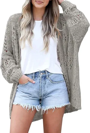 Women's Fashion Beach Kimonos Oversized Button Lightweight Sweaters V Neck Loose Cardigans Women Cardigan 3/4