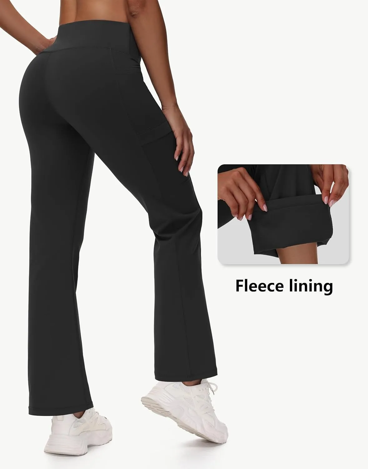 Women's Fleece Lined Flare Leggings Winter Warm Water Resistant Pants Outdoor Hiking Thermal Scrub Snow Travel Bootcut Pant