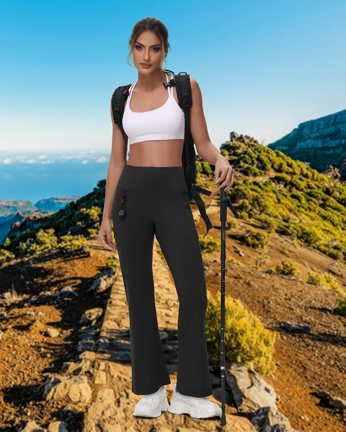 Women's Fleece Lined Flare Leggings Winter Warm Water Resistant Pants Outdoor Hiking Thermal Scrub Snow Travel Bootcut Pant
