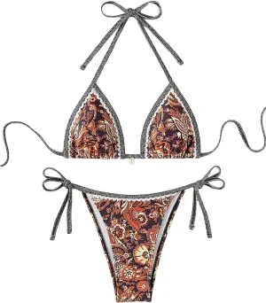Women's Floral Printed Bathing Suit Halter Paisley Summer Swimsuit Bikinis Set