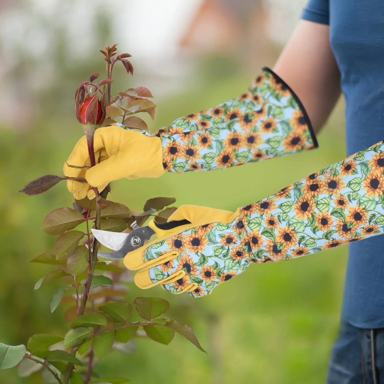 Womens Gardening Weeding Working Gloves, Leather Garden Glove for Women Thorn Proof No Stab for Digging, Planting,Pruning