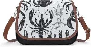 Women's Handbag Shrinks Crabs Pattern Satchel Bag Leather Crossbody Bag Waterproof Messenger Bag