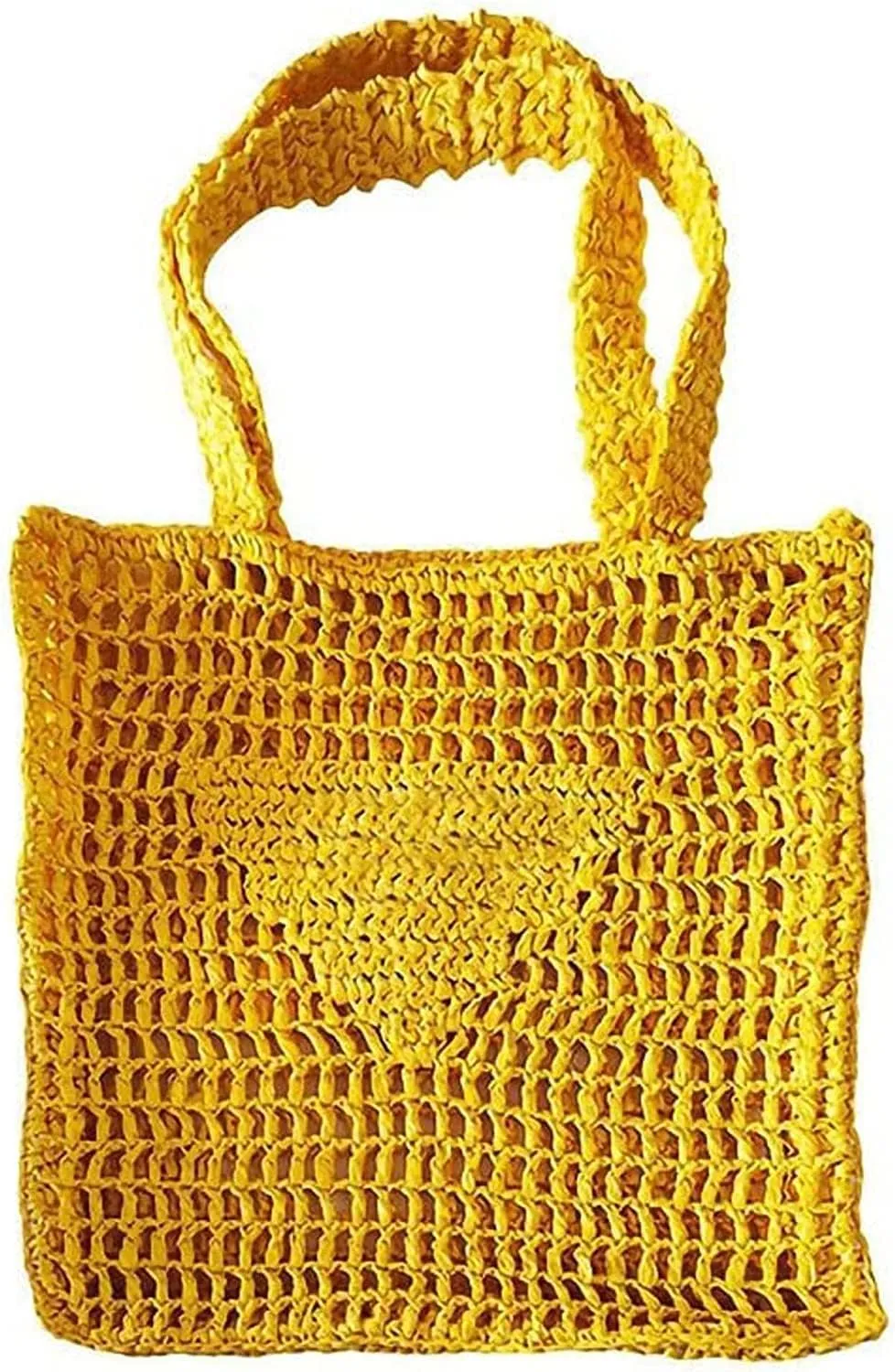 Womens Handmade Straw Bag,Travel Beach Tote Fishing mesh Bag,Straw Woven Beach Bag Weaving Hollow Handbag