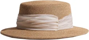 Women's Handwoven Straw Hats Spring Summer Beach Wide Brim Sum-Hat Vintage Flat Top Panama Caps