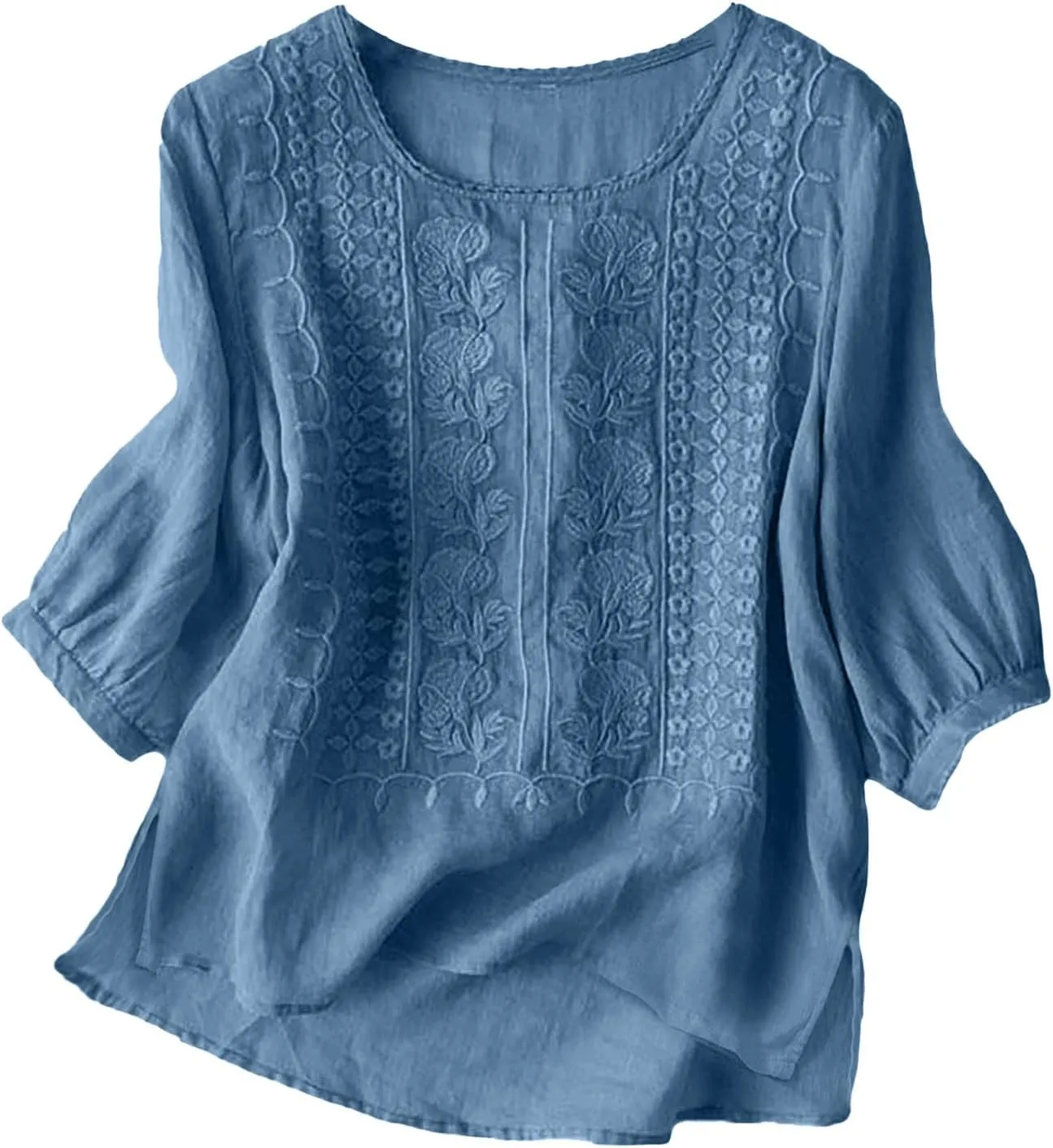 Women's Linen Blouse Tops Summer Shirts Loose Casual Work Tops Blouses Cotton Blouse Linen Shirt Roll Up Sleeve