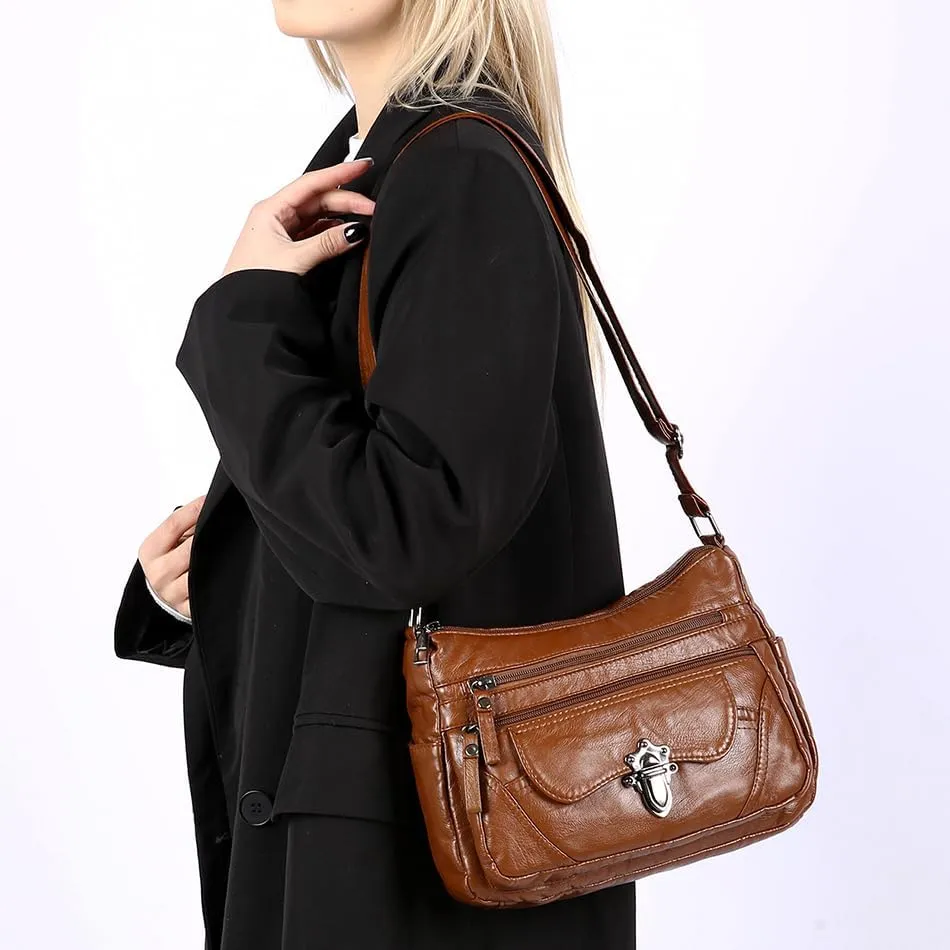 Women's luxurious cross-body bag, retro multi-pocket PU leather wallet.