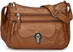 Women's luxurious cross-body bag, retro multi-pocket PU leather wallet.