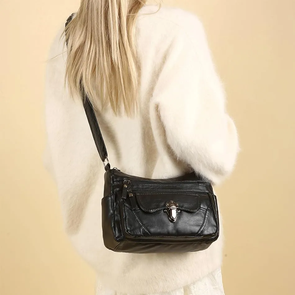 Women's luxurious cross-body bag, retro multi-pocket PU leather wallet.