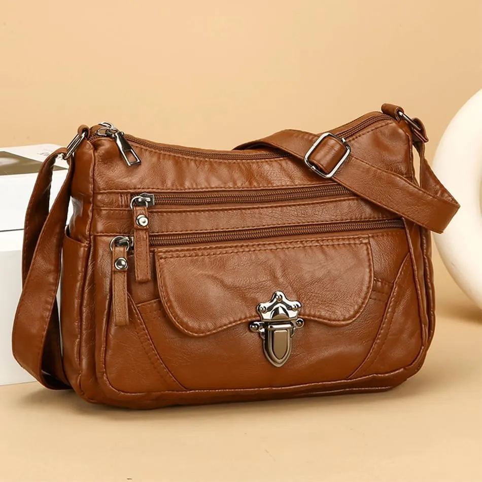 Women's luxurious cross-body bag, retro multi-pocket PU leather wallet.