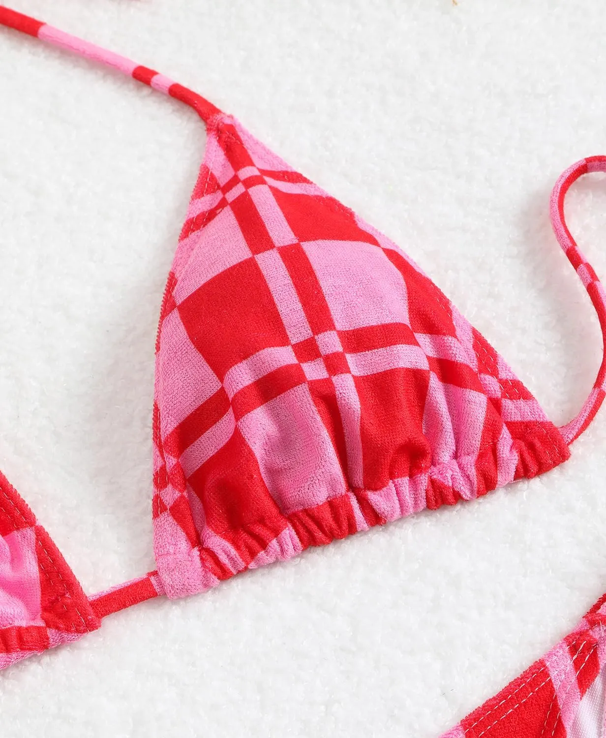 Women's Plaid Printed Bathing Suit Halter High Waist Summer Swimsuit Bikinis Set