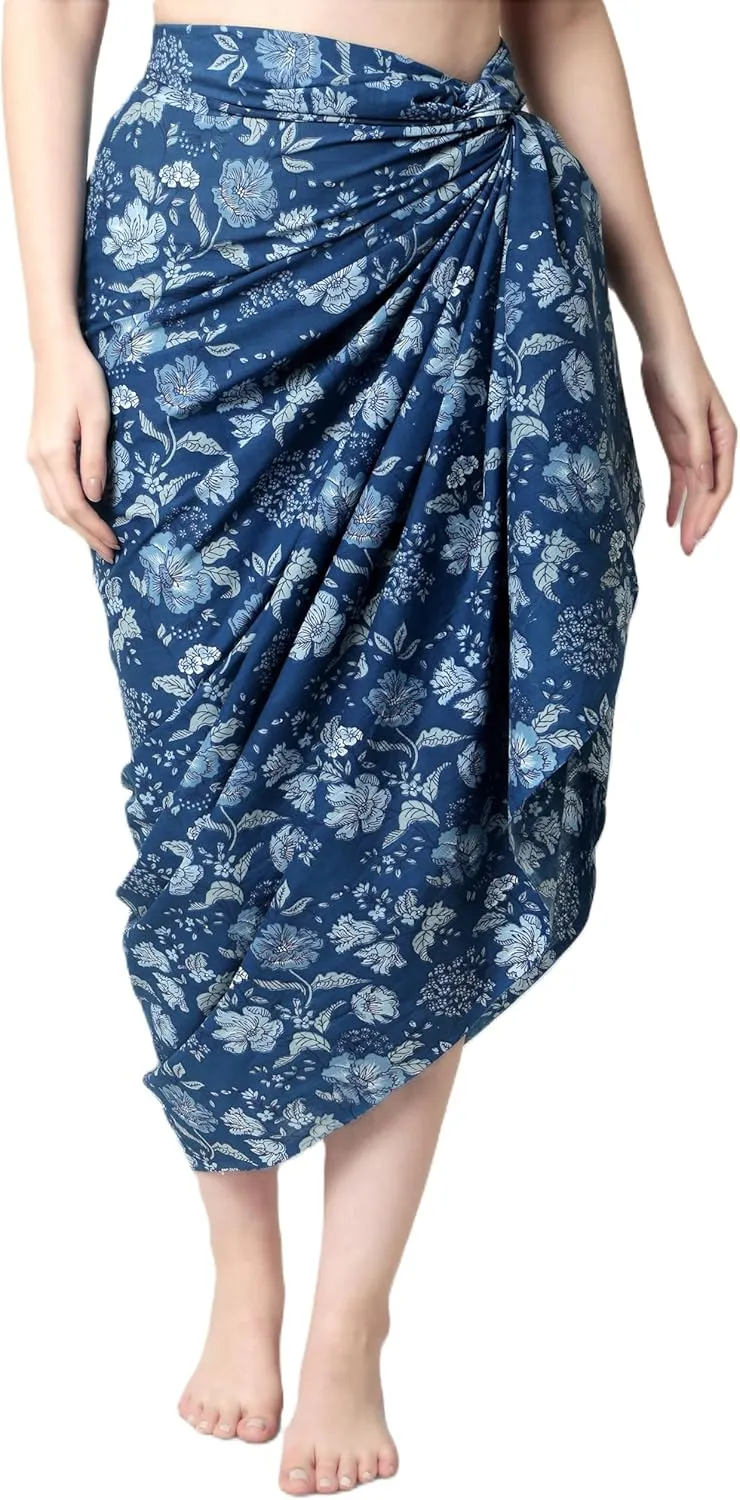 Women's Premium Long Sarong Swimwear Beach Wrap Cover Up - Pure Cotton, Printed Swimsuit Bikini Pareo Dress