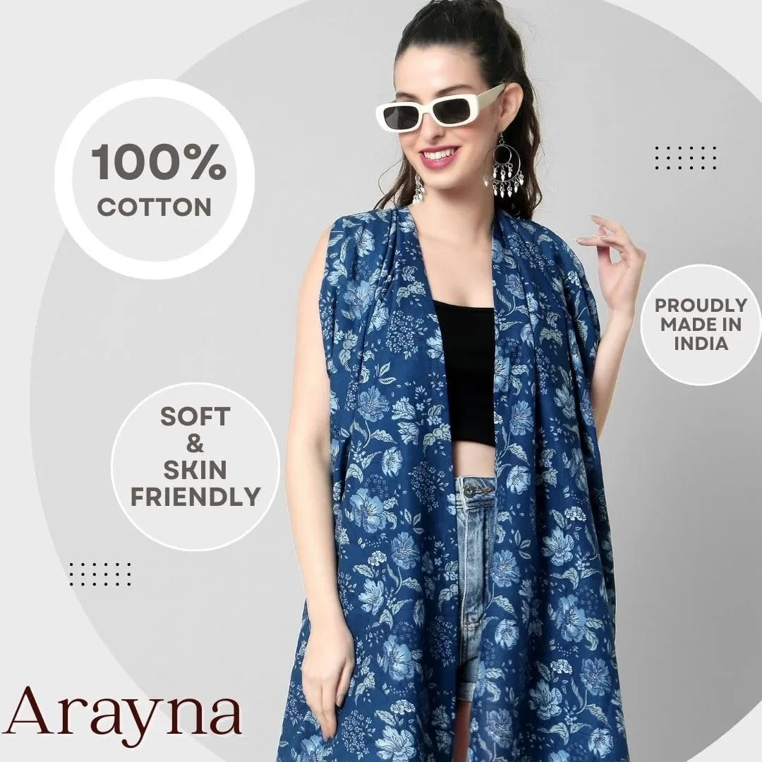 Women's Premium Long Sarong Swimwear Beach Wrap Cover Up - Pure Cotton, Printed Swimsuit Bikini Pareo Dress
