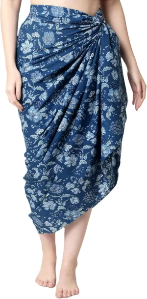 Women's Premium Long Sarong Swimwear Beach Wrap Cover Up - Pure Cotton, Printed Swimsuit Bikini Pareo Dress