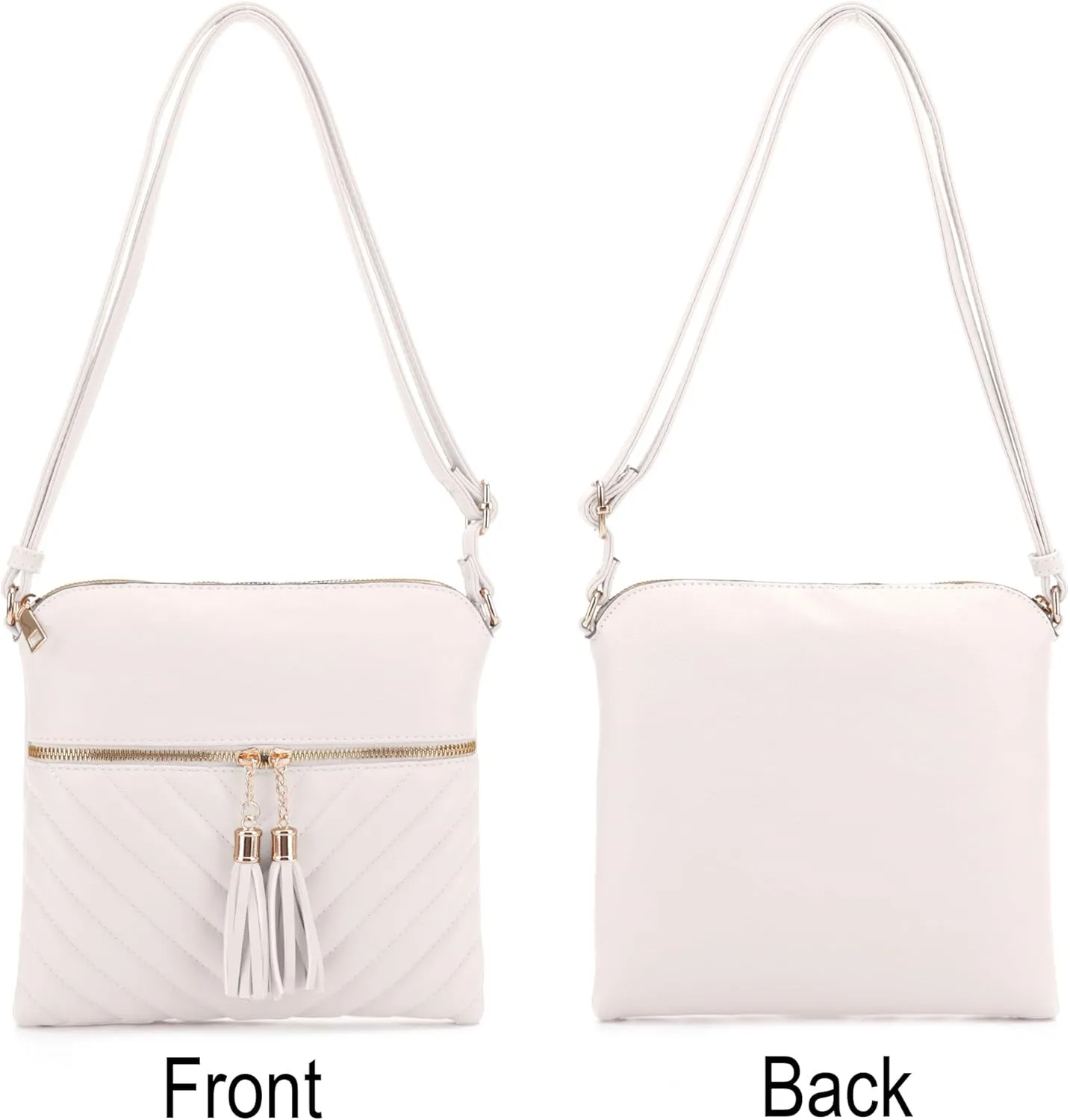Women's Quilted Chevron Diamond Slim Multi Pocket Tassel Zipper Messenger Crossbody