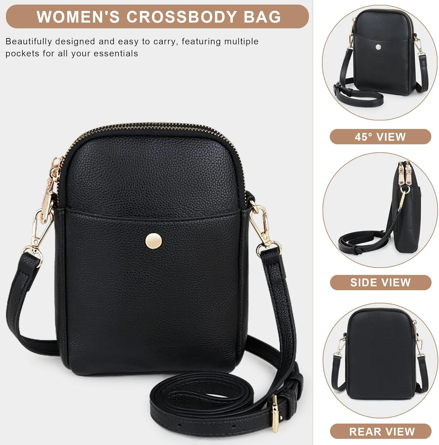 Women's Small Crossbody Bag, Multi-Pocket Mobile Phone Wallet with Adjustable Shoulder Strap