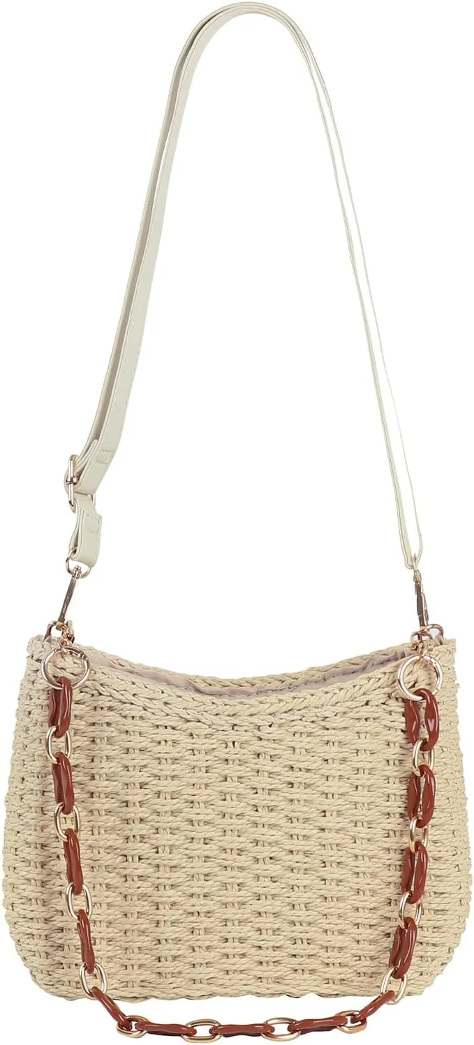 Womens Straw Woven Shoulder Bag Summer Beach Travel Crossbody Handbag Satchel Purse Tote for Shopping Camping