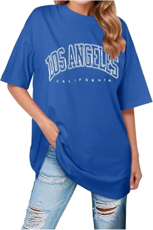 Women's Summer Los Angeles California Tees Shirts 2025 Letter Print Trendy Loose Fit Tops Going Out Graphic Casual