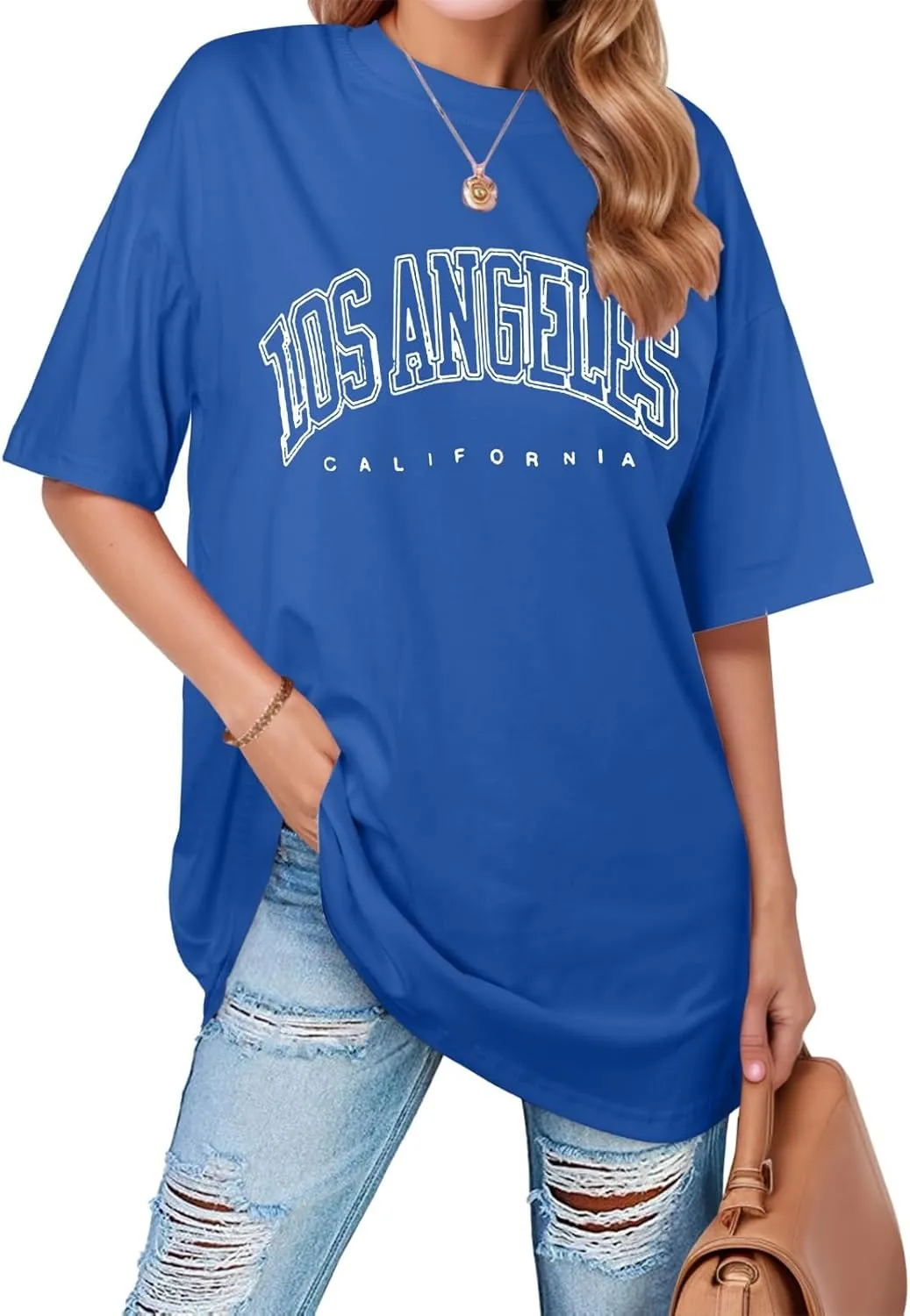 Women's Summer Los Angeles California Tees Shirts 2025 Letter Print Trendy Loose Fit Tops Going Out Graphic Casual