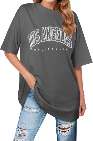 Women's Summer Los Angeles California Tees Shirts 2025 Letter Print Trendy Loose Fit Tops Going Out Graphic Casual