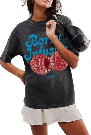 Womens Teens Oversized Graphic Tshirts Y2k Flower Fruit Vintage Tees Beach Surfer Casual Short Sleeve T Shirts