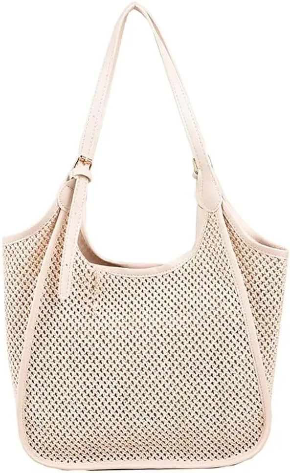 Women’s Woven Tote Bag Large Capacity Shoulder Beach Handbag Casual Top Handle Bag Travel Purse Designer Straw Bag