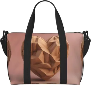 Wood Heart Print Portable Travel Duffel Bag,Ideal For Business And Private Travel
