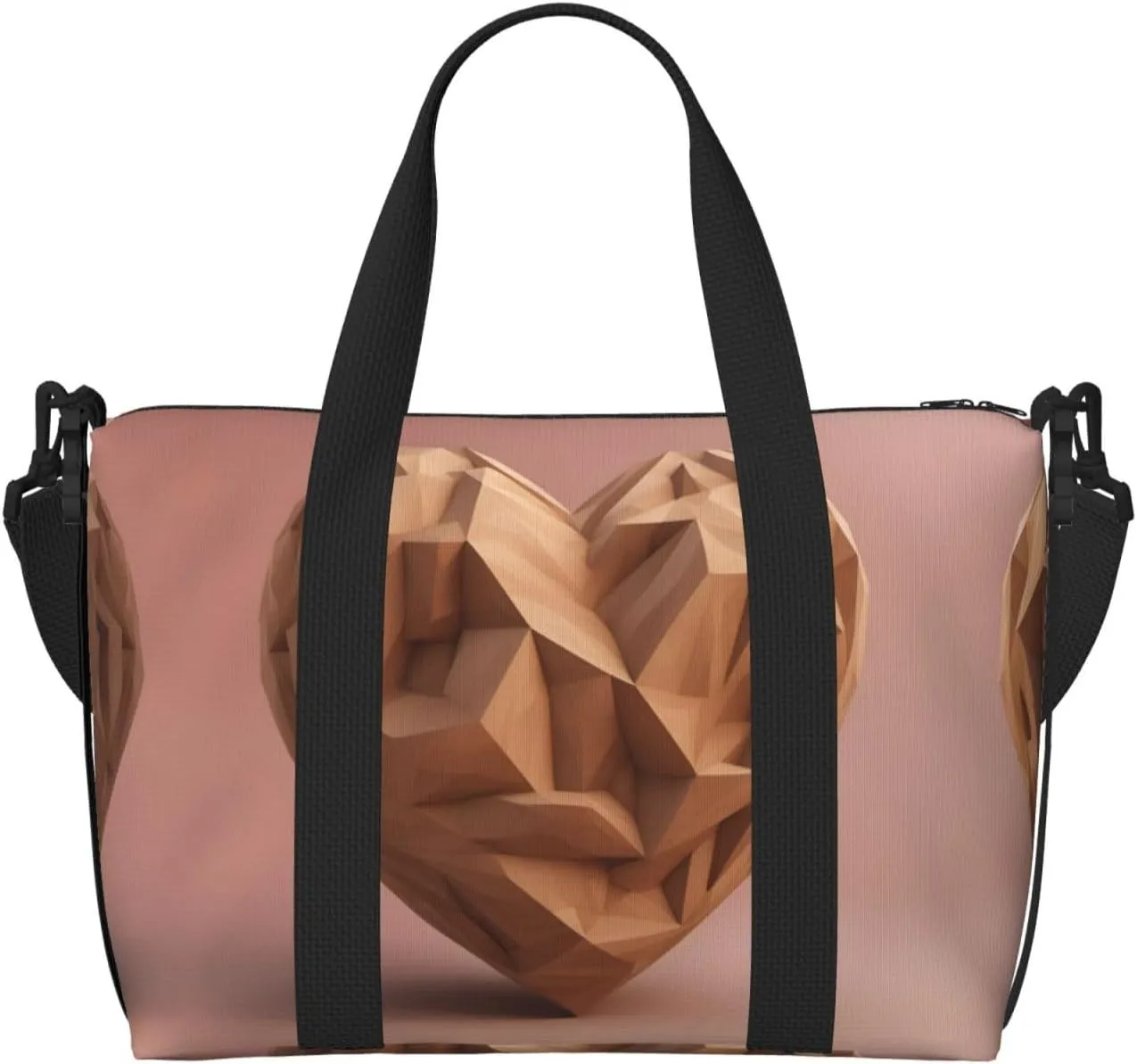 Wood Heart Print Portable Travel Duffel Bag,Ideal For Business And Private Travel