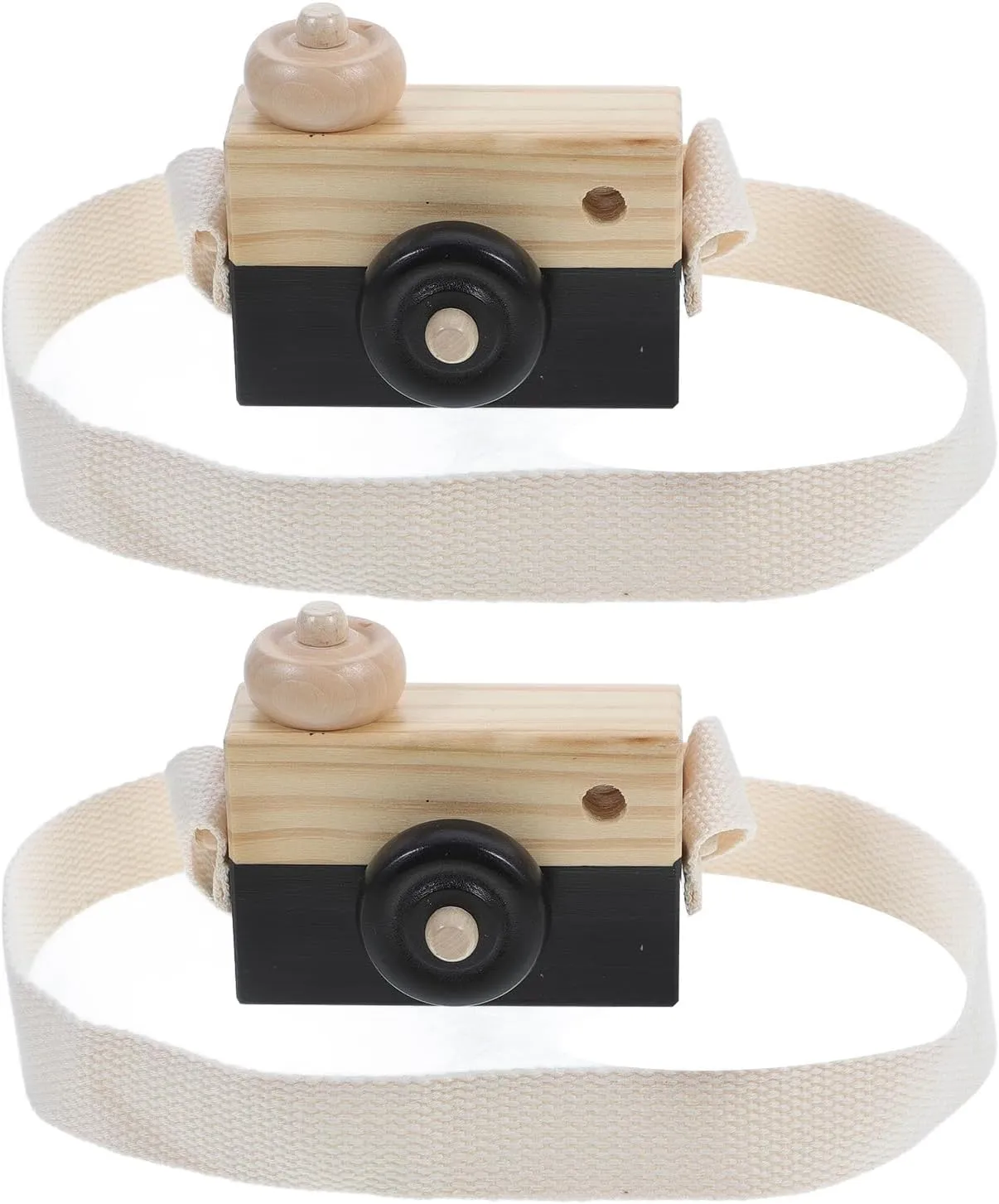 Wooden Camera Toy - 2PCS Simulation Camera Favor Toy Portable Photo Children Intellectual Toys Wooden Small Wood Kids Strap Props