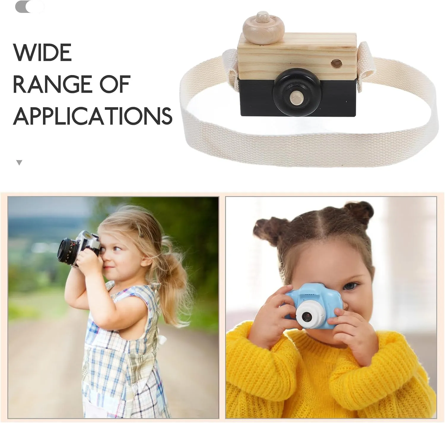 Wooden Camera Toy - 2PCS Simulation Camera Favor Toy Portable Photo Children Intellectual Toys Wooden Small Wood Kids Strap Props