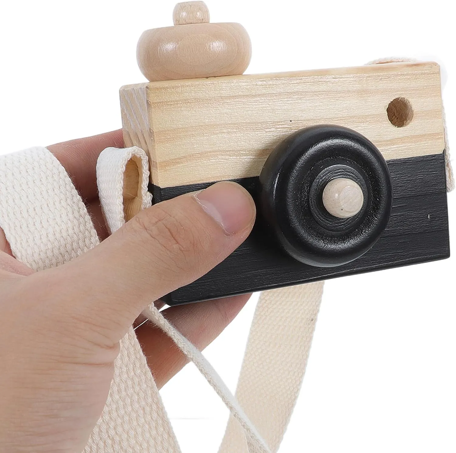 Wooden Camera Toy - 2PCS Simulation Camera Favor Toy Portable Photo Children Intellectual Toys Wooden Small Wood Kids Strap Props