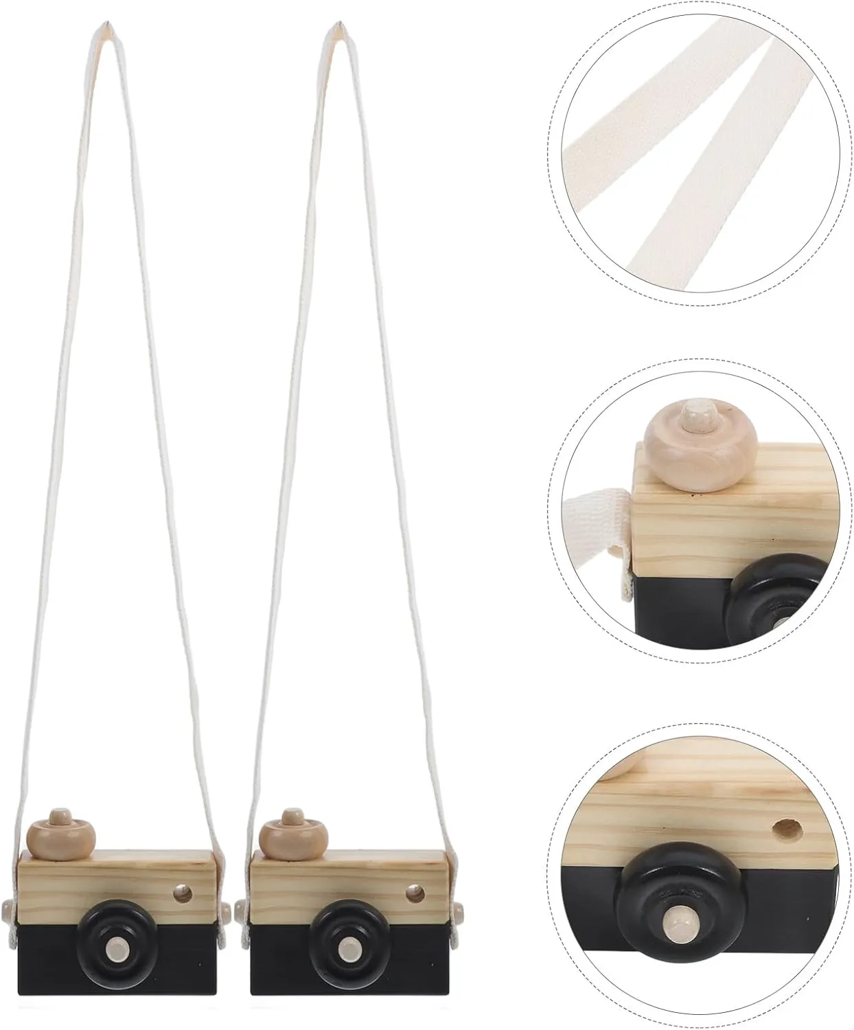 Wooden Camera Toy - 2PCS Simulation Camera Favor Toy Portable Photo Children Intellectual Toys Wooden Small Wood Kids Strap Props
