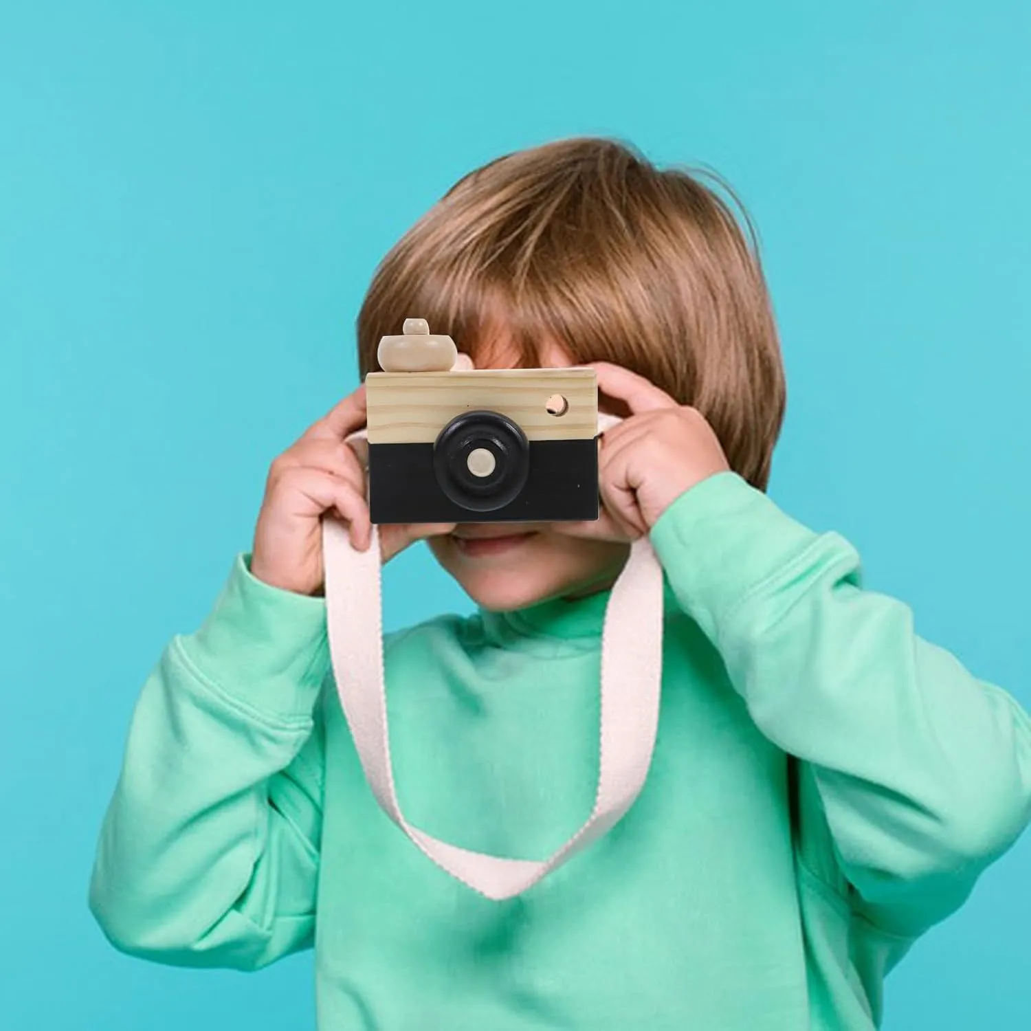 Wooden Camera Toy - 2PCS Simulation Camera Favor Toy Portable Photo Children Intellectual Toys Wooden Small Wood Kids Strap Props