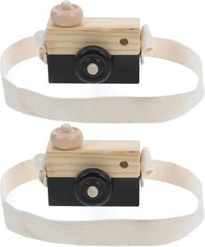 Wooden Camera Toy - 2PCS Simulation Camera Favor Toy Portable Photo Children Intellectual Toys Wooden Small Wood Kids Strap Props