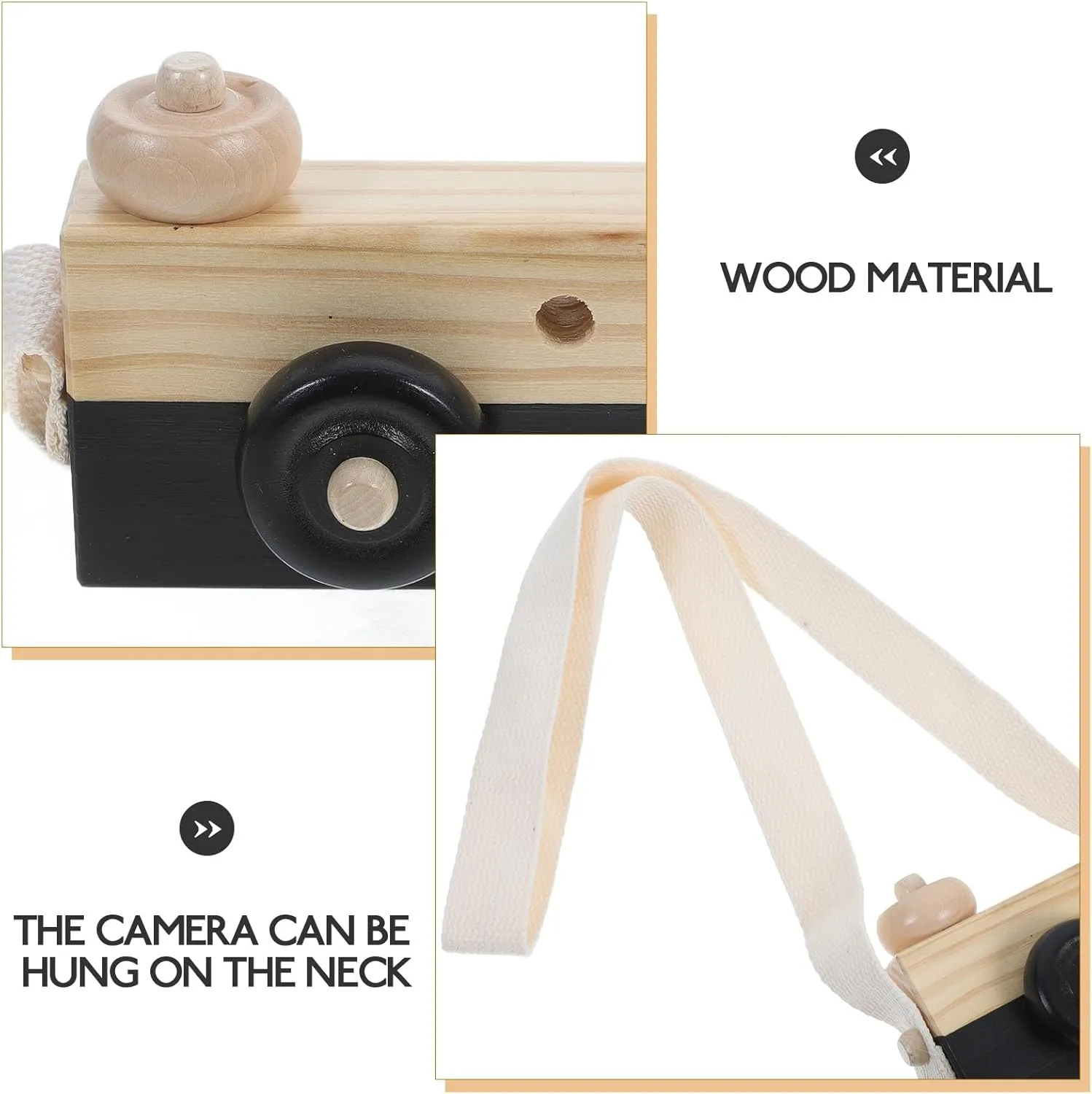 Wooden Camera Toy - 2PCS Simulation Camera Favor Toy Portable Photo Children Intellectual Toys Wooden Small Wood Kids Strap Props
