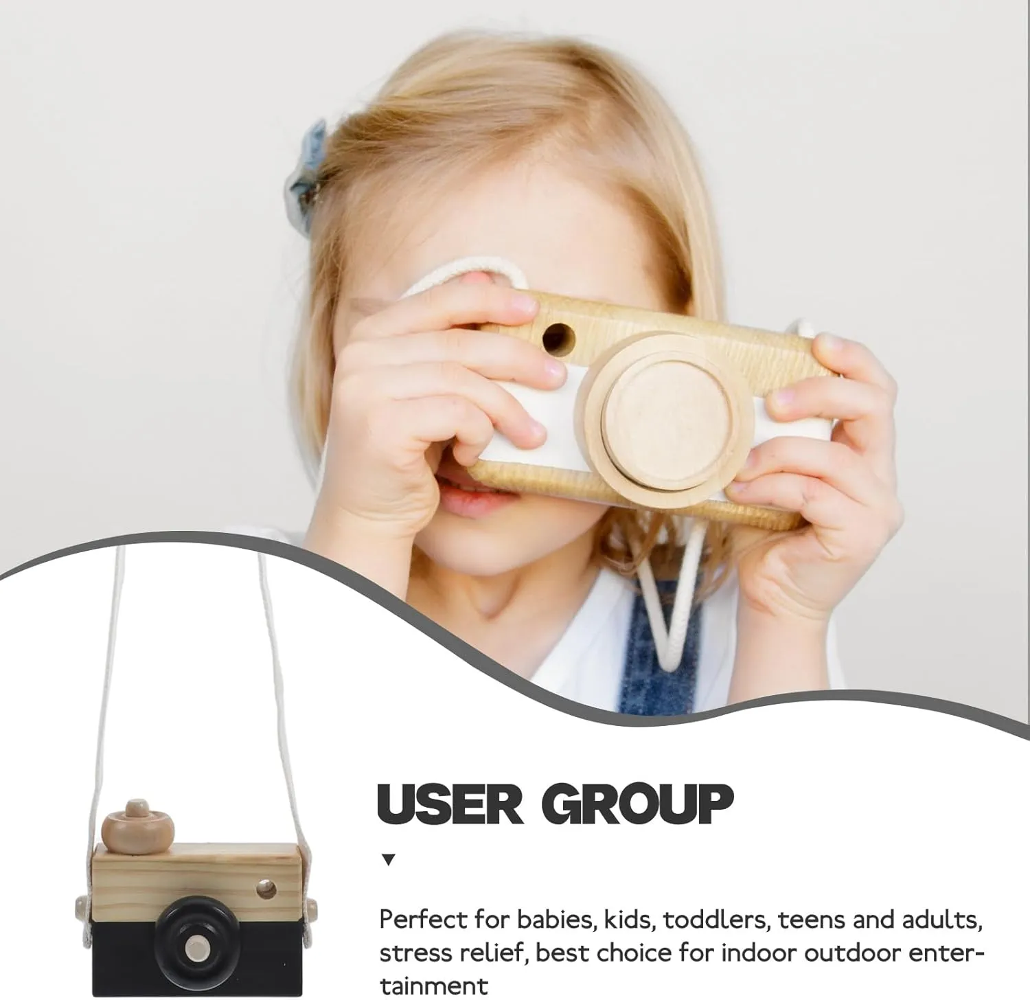 Wooden Camera Toy - 2PCS Simulation Camera Favor Toy Portable Photo Children Intellectual Toys Wooden Small Wood Kids Strap Props