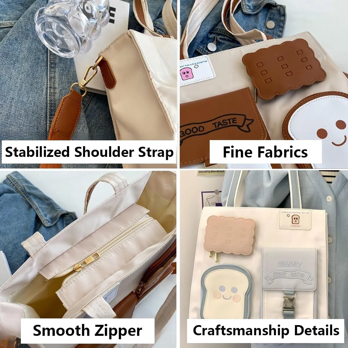 Work Bags - Canvas Tote Bags With Zipper For Women