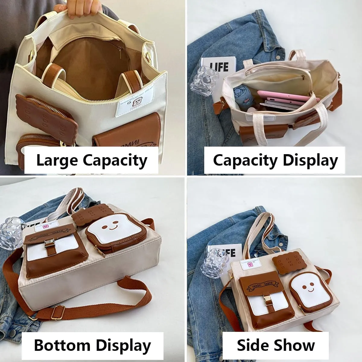 Work Bags - Canvas Tote Bags With Zipper For Women